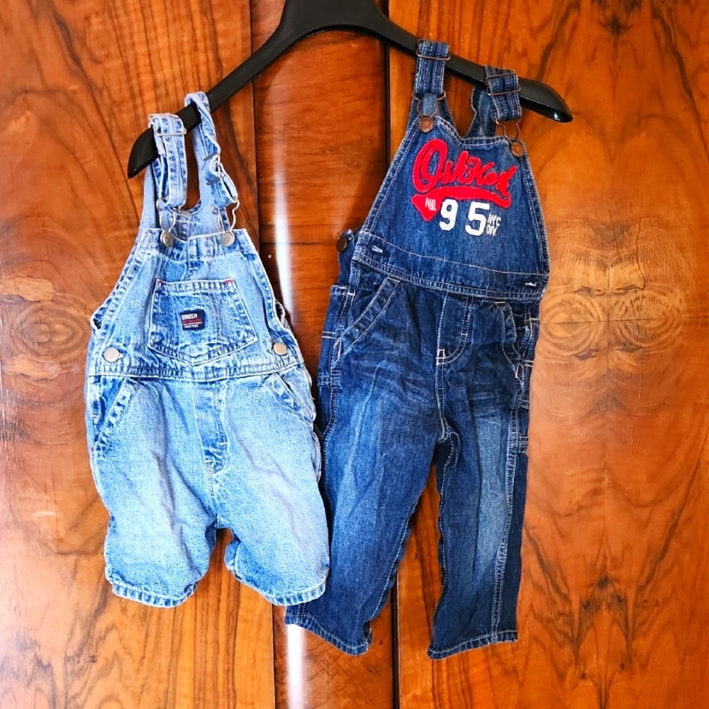 Two Pairs Osh Kosh B'Gosh Denim Overalls Size 18M/24M